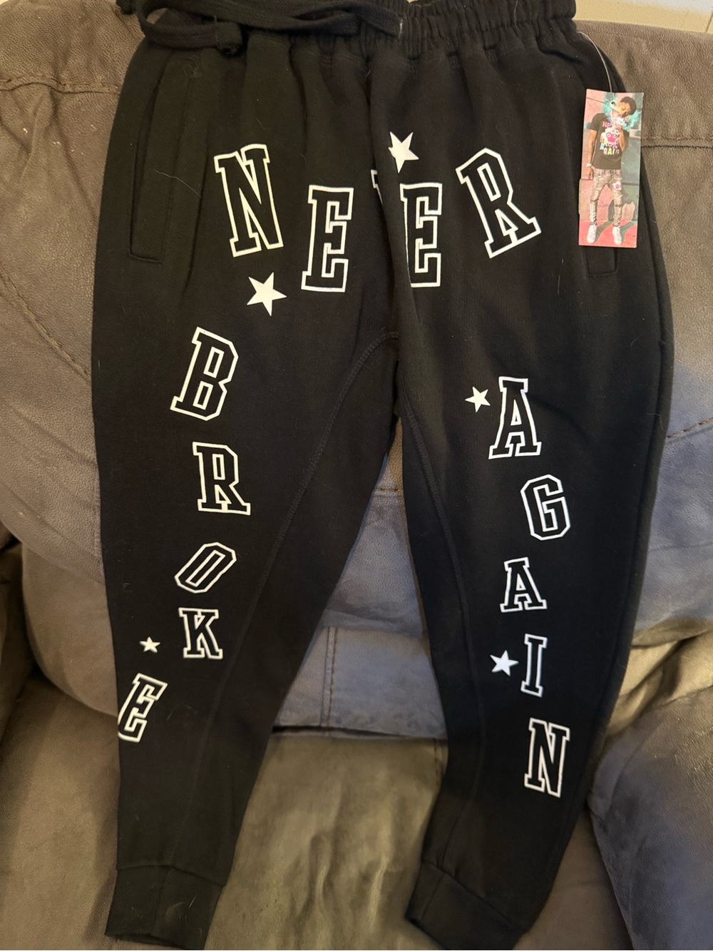 Kids Black Graphic Jogger Sweatpants - 'Never Broke Again'